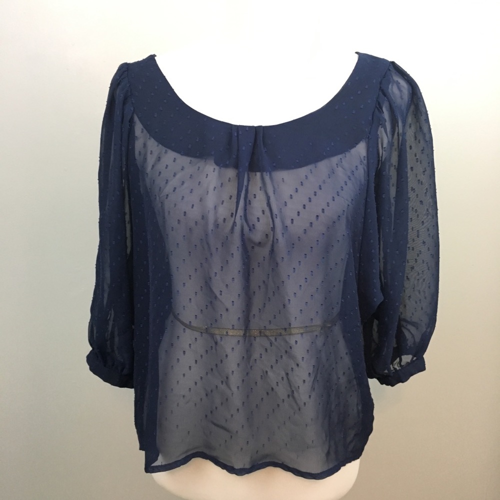 ****SOLD****   Xhilaration Sheer 3/4 Sleeve Navy Blouse